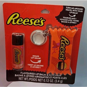 Reese's Peanut Butter Cup Flavored Lip Balm & Travel Keychain Holder Set Hershey